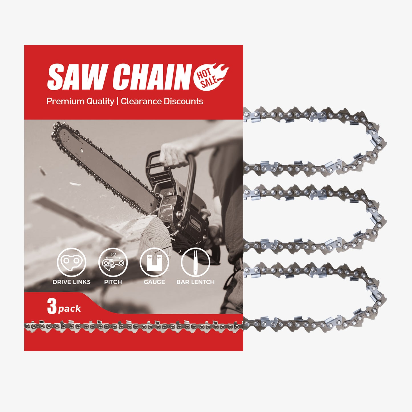 Chainsaw Chain Clearance | .325" Pitch .050" Gauge  From 62-78 Drive Links (Fit For 16"- 20" Guide Bar) (3 Pack)