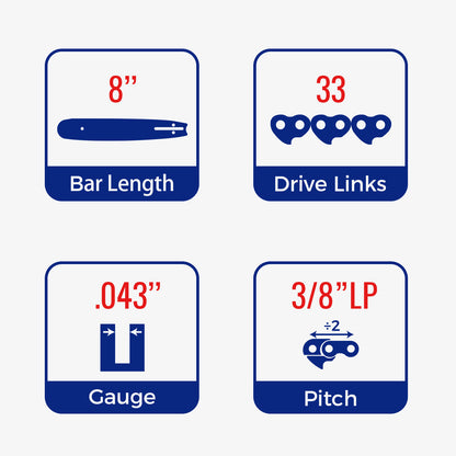 Chainsaw Chain Clearance | 3/8" LP Pitch .043" Gauge  From 33-60 Drive Links (Fit For 8"- 18" Guide Bar) (5 Pack)