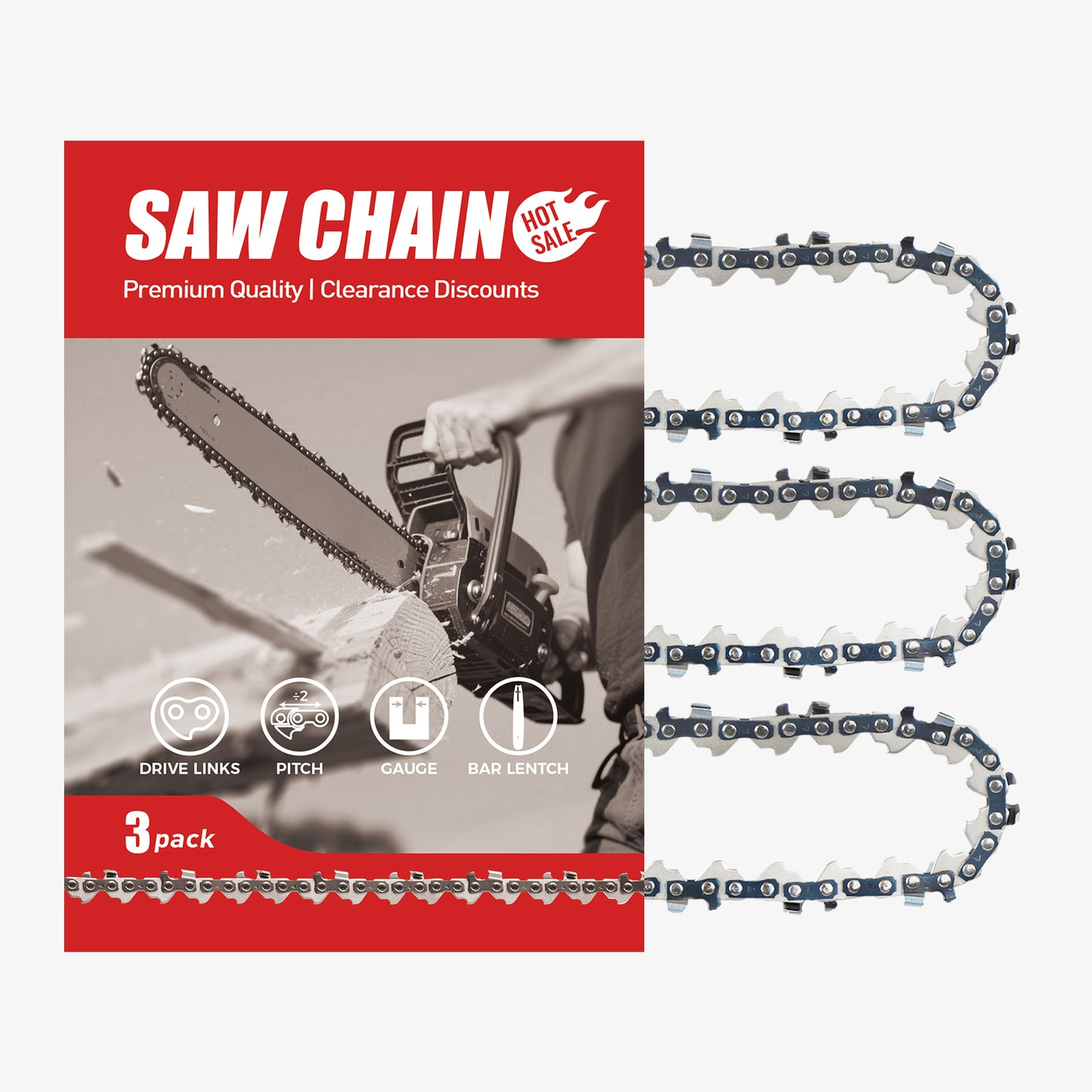 Chainsaw Chain Clearance |  .325" Pitch .063" Gauge  56 DL /74 DL (Fits 13"/ 18" Guide Bar) (3 Pack)