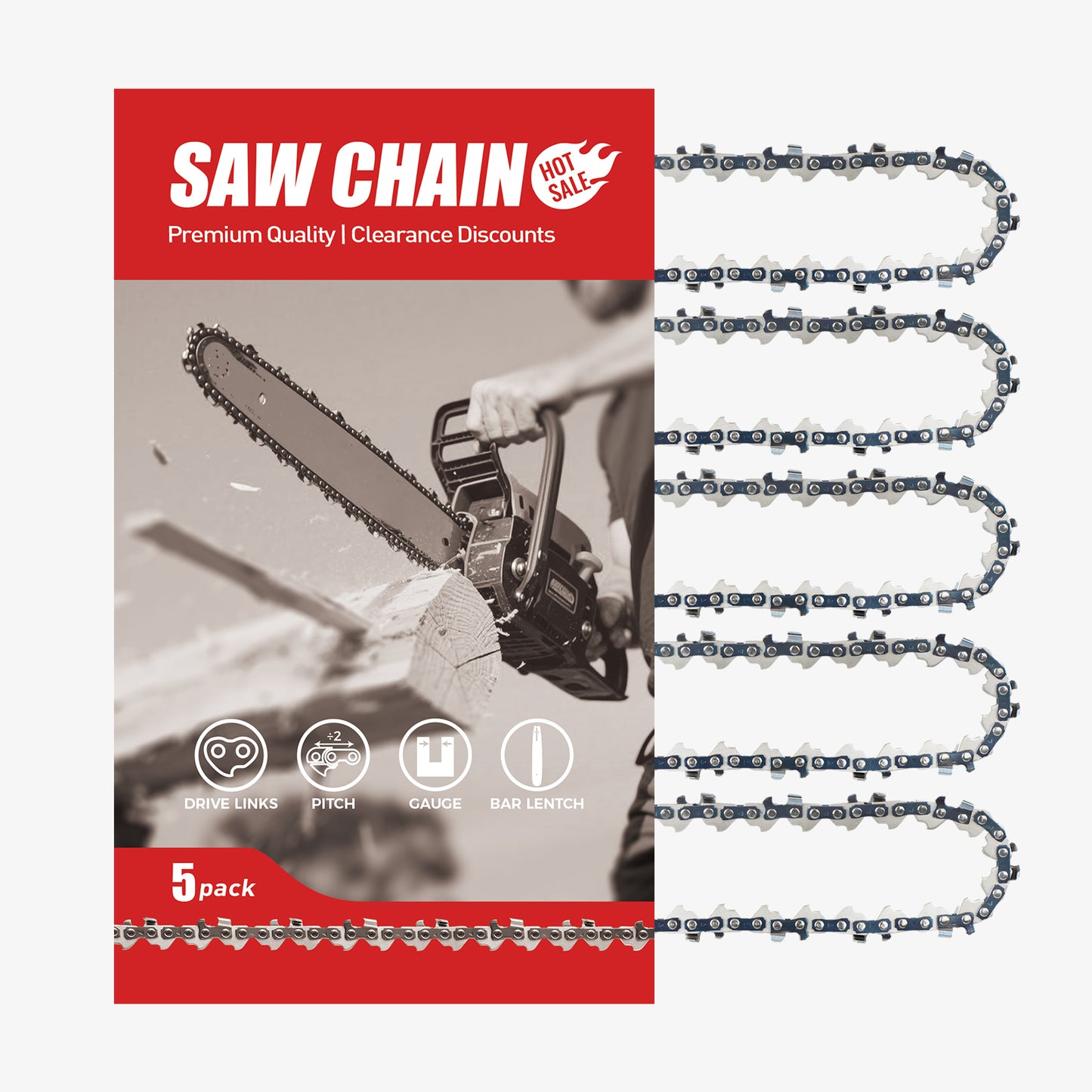 Chainsaw Chain Clearance | .325"Pitch .063" Gauge  56 DL /74 DL (Fits 13" /18" Guide Bar) (5 Pack)