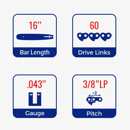 Chainsaw Chain Clearance | 3/8" LP Pitch .043" Gauge  From 33-60 Drive Links (Fit For 8"- 18" Guide Bar) (5 Pack)