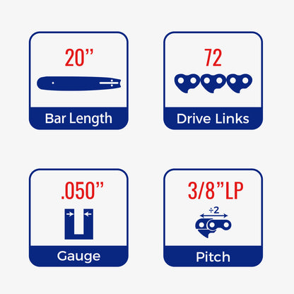 Chainsaw Chain Clearance | 3/8" LP Pitch .050" Gauge  From 45-84 Drive Links (Fit For 12"- 20" Guide Bar) (3 Pack)